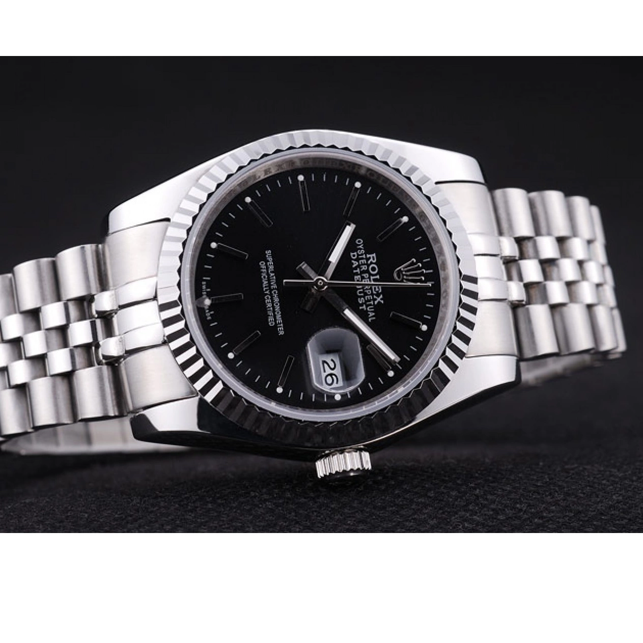 MiroTime 0823 Rolex Datejust Black Dial Diamonds Ribbed Bezel 7456